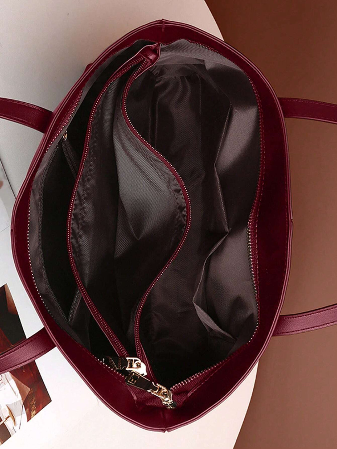 Large Leather Tote Bag, Women's Work Bag with Zipper