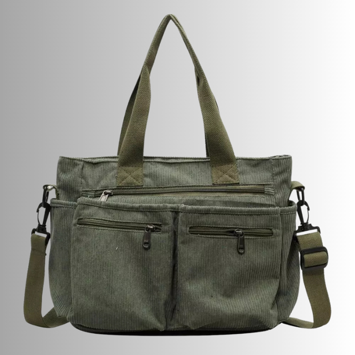 Cord Shoulder Bag with Multiple Pockets for Women