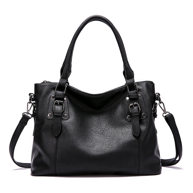 Large Capacity Vintage Soft Leather Handbag with Shoulder Strap