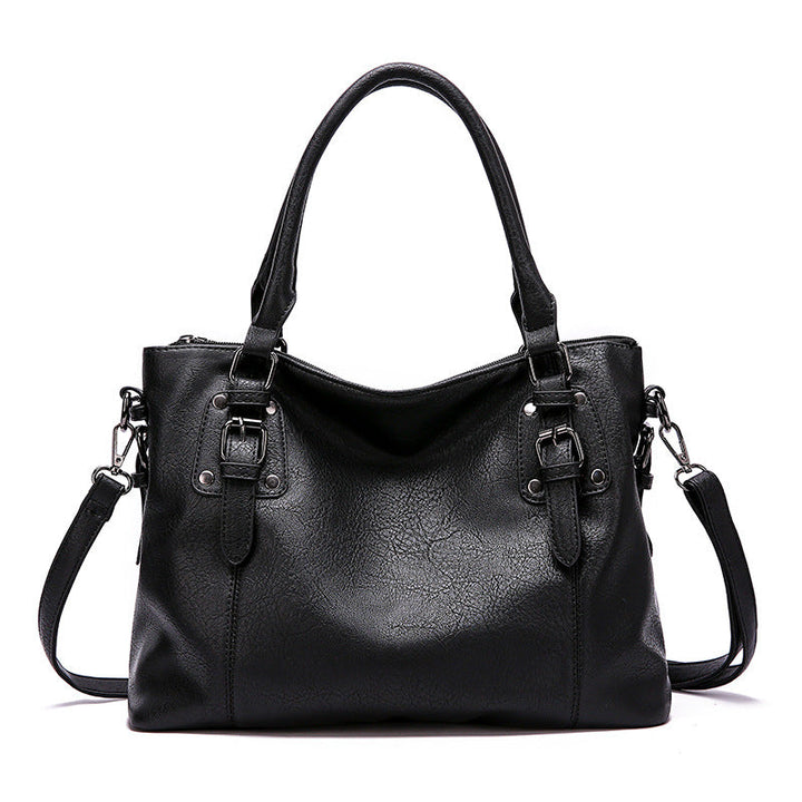Large Capacity Vintage Soft Leather Handbag with Shoulder Strap