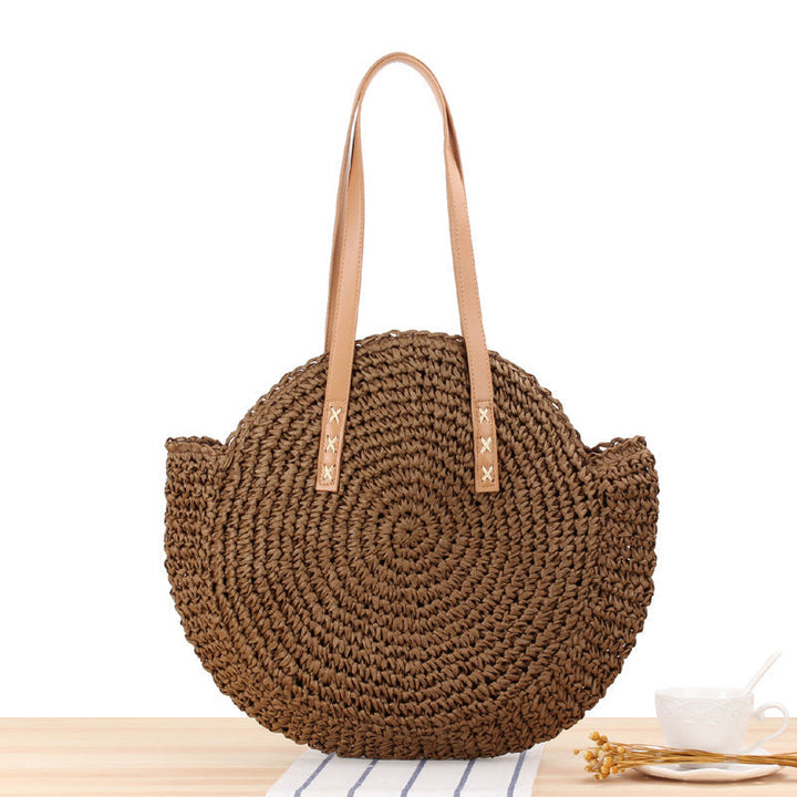 Simple Round Shoulder Bag Straw Bag Summer Beach Bags