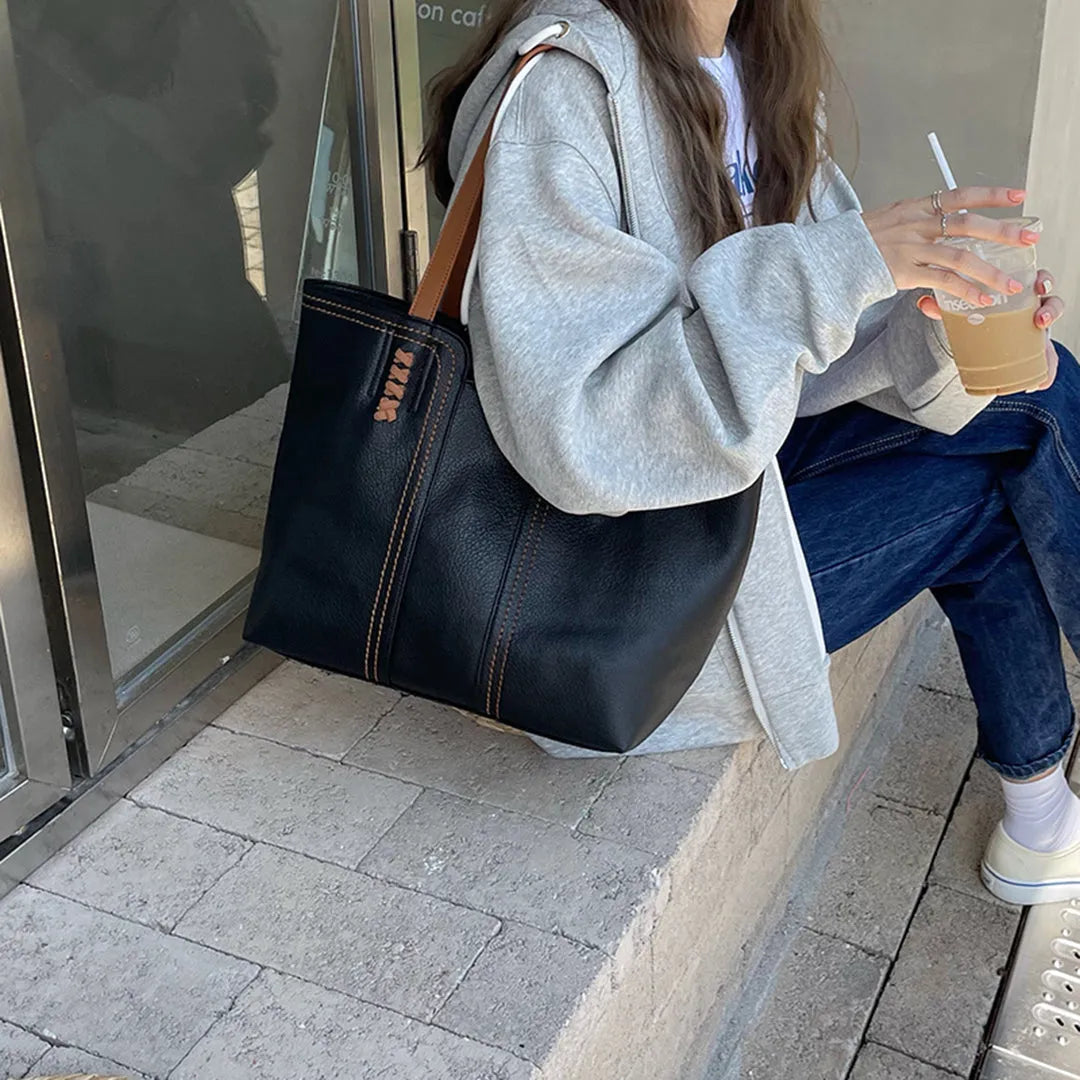 Large vegan leather tote bag, work shoulder bag