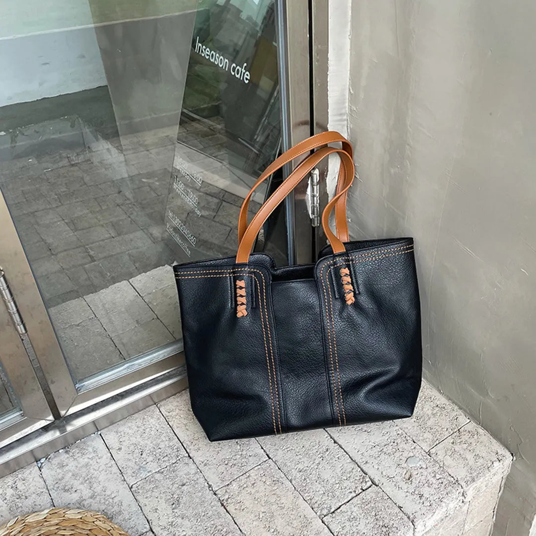Large vegan leather tote bag, work shoulder bag
