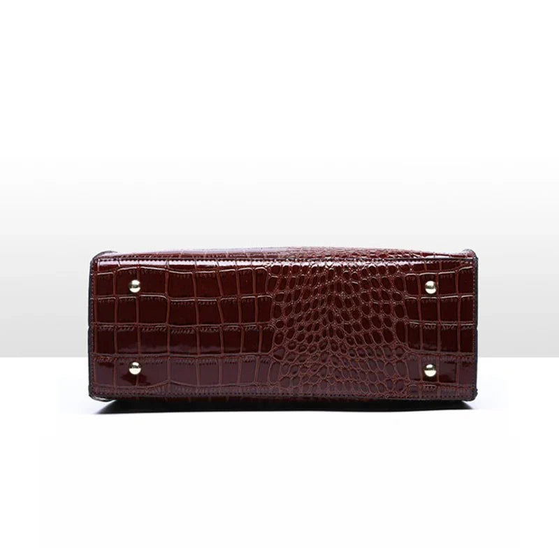 Large Capacity Crocodile Patent Leather Handbag