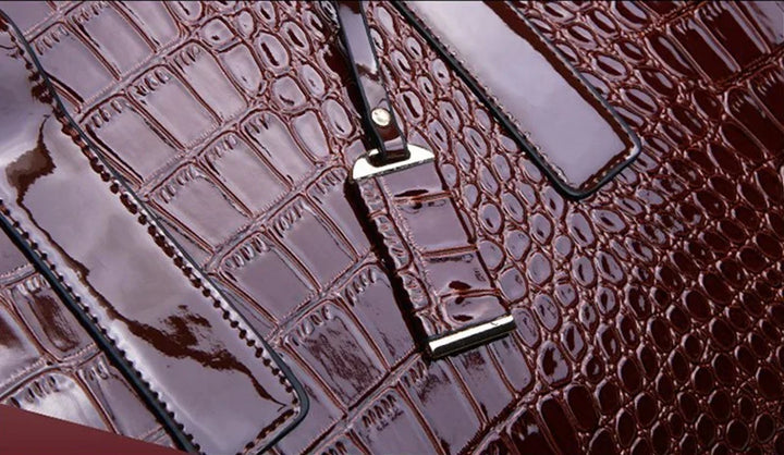 Large Capacity Crocodile Patent Leather Handbag