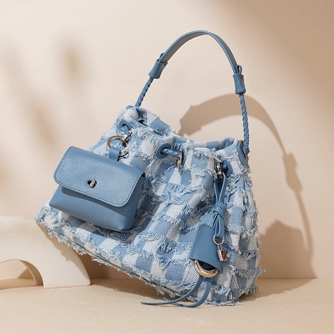Fringe Bucket Bag with detachable mini pouch