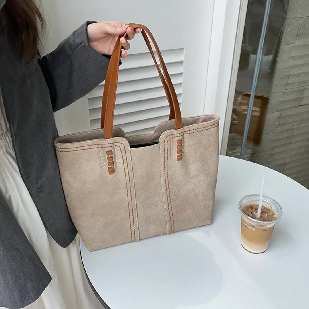 Large vegan leather tote bag, work shoulder bag