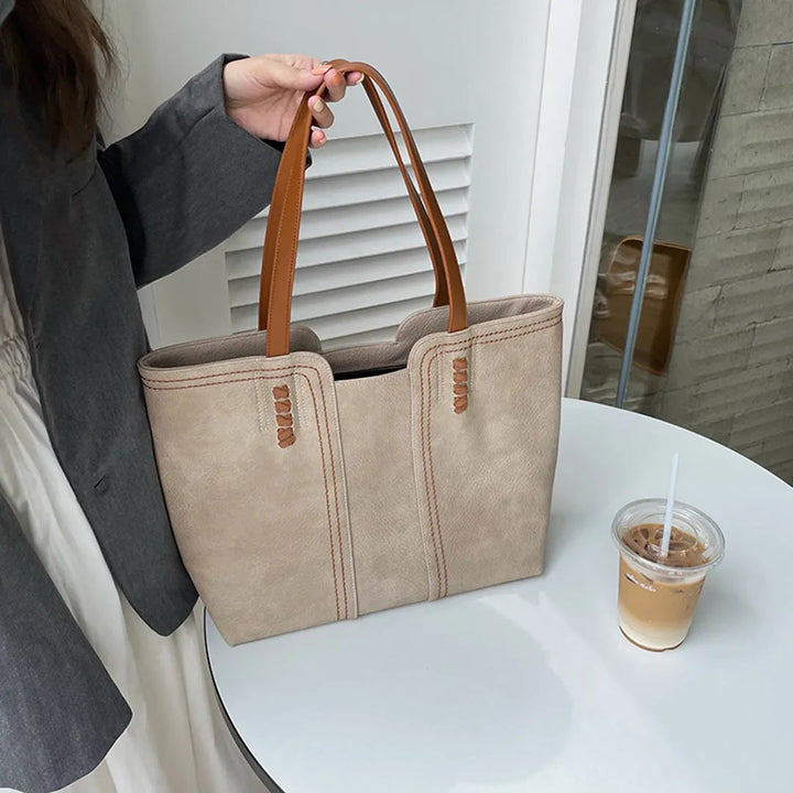 Large vegan leather tote bag, work shoulder bag