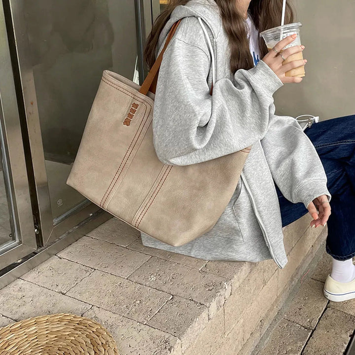 Large vegan leather tote bag, work shoulder bag