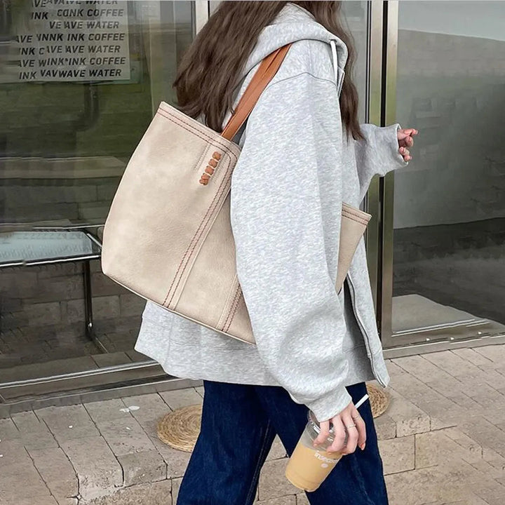 Large vegan leather tote bag, work shoulder bag