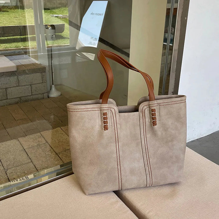 Large vegan leather tote bag, work shoulder bag