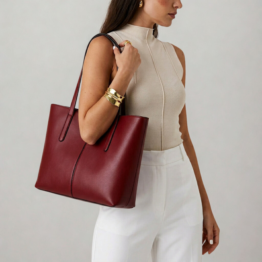 Large Leather Tote Bag, Women's Work Bag with Zipper