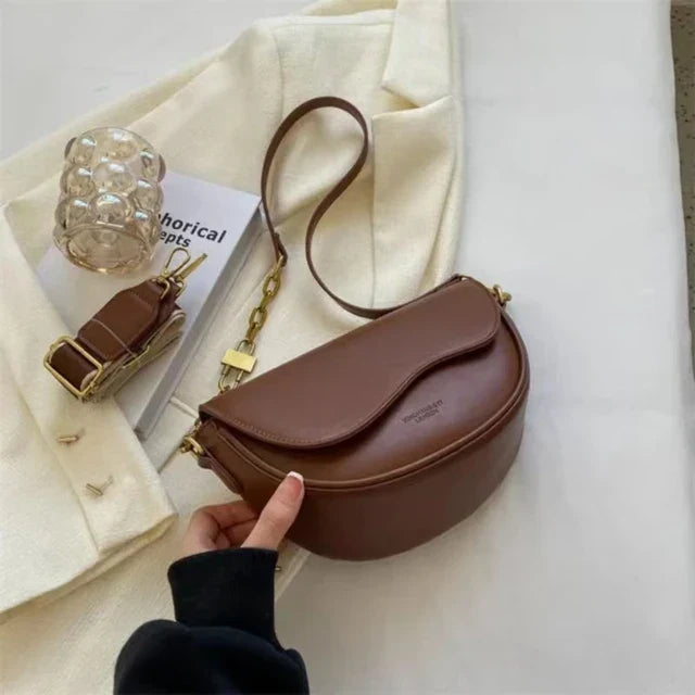 Women's shoulder bag made of PU leather with wide strap