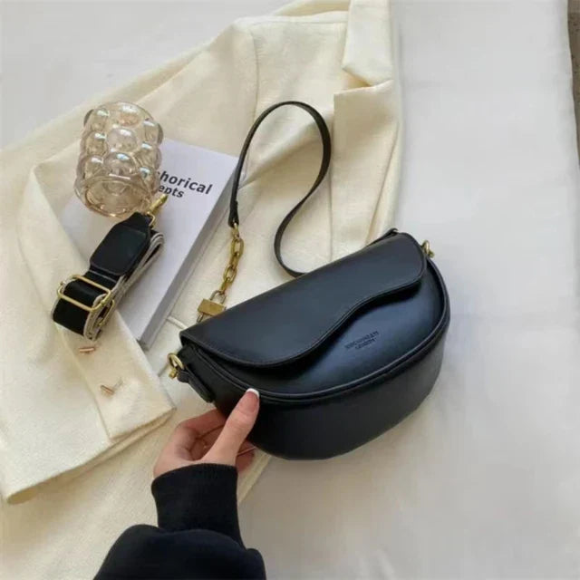 Women's shoulder bag made of PU leather with wide strap