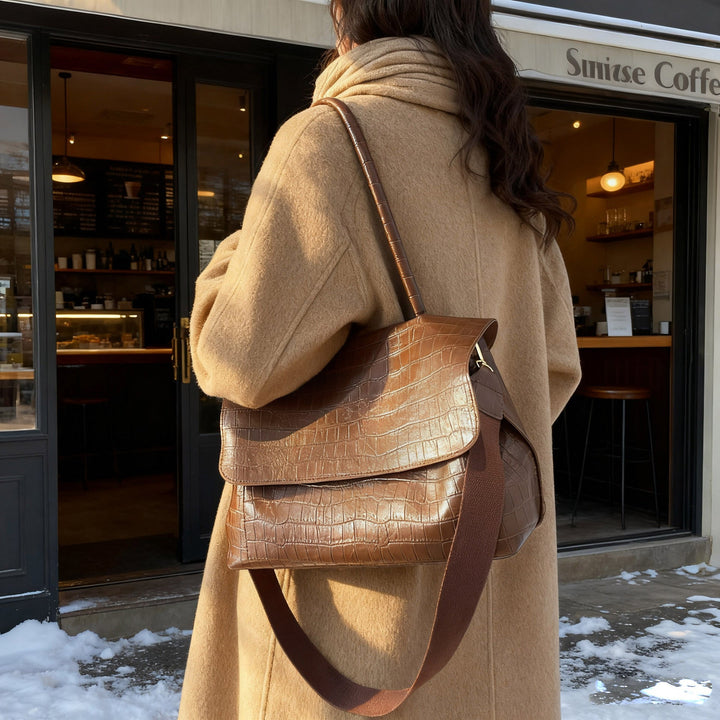 Women's shoulder bag in elegant crocodile look with adjustable shoulder strap