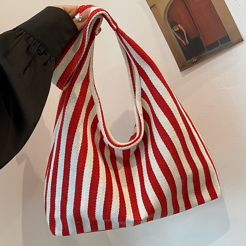 Ladies Jute Tote Bag with stylized stripe pattern