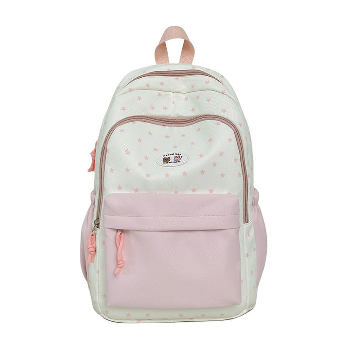 Star-Print Multi-Pocket Backpack