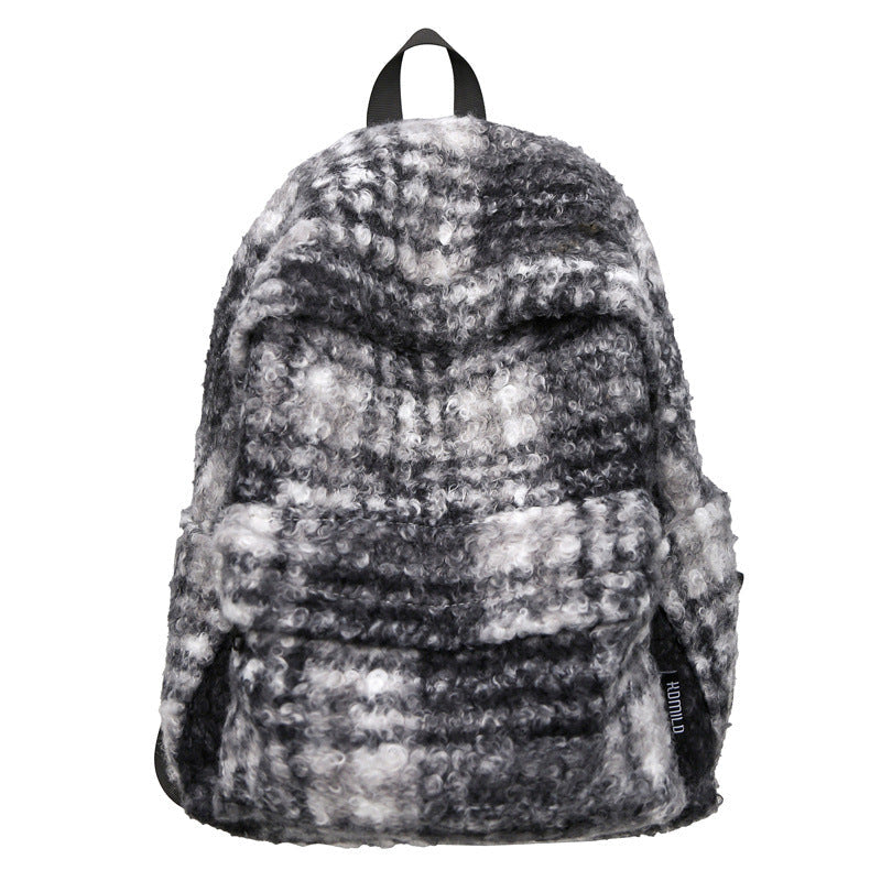 Cozy Fleece Checkered School Backpack