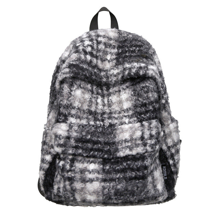 Cozy Fleece Checkered School Backpack