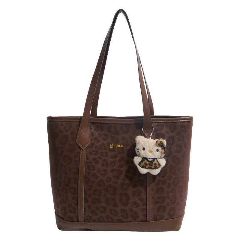Women’s fashionable tote bag with leopard print and practical inner pocket