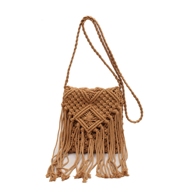 Women's Macrame Shoulder Bag with Decorative Fringes