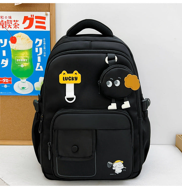 Cute Character-Designed Multi-Pocket School Backpack