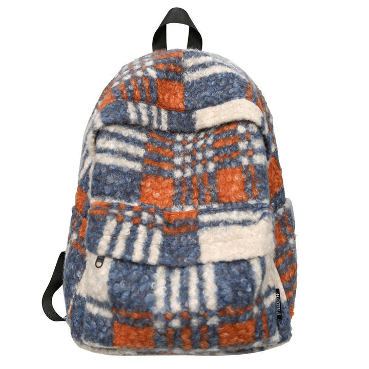 Cozy Fleece Checkered School Backpack