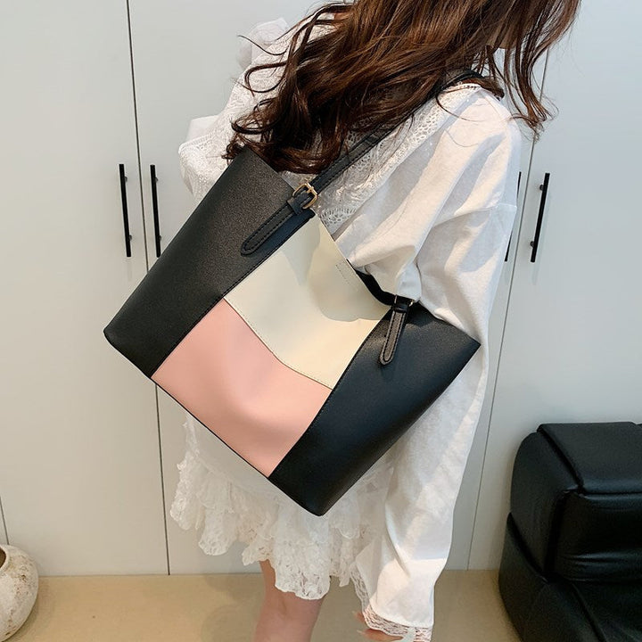 Women's spacious tote bag with elegant color block details