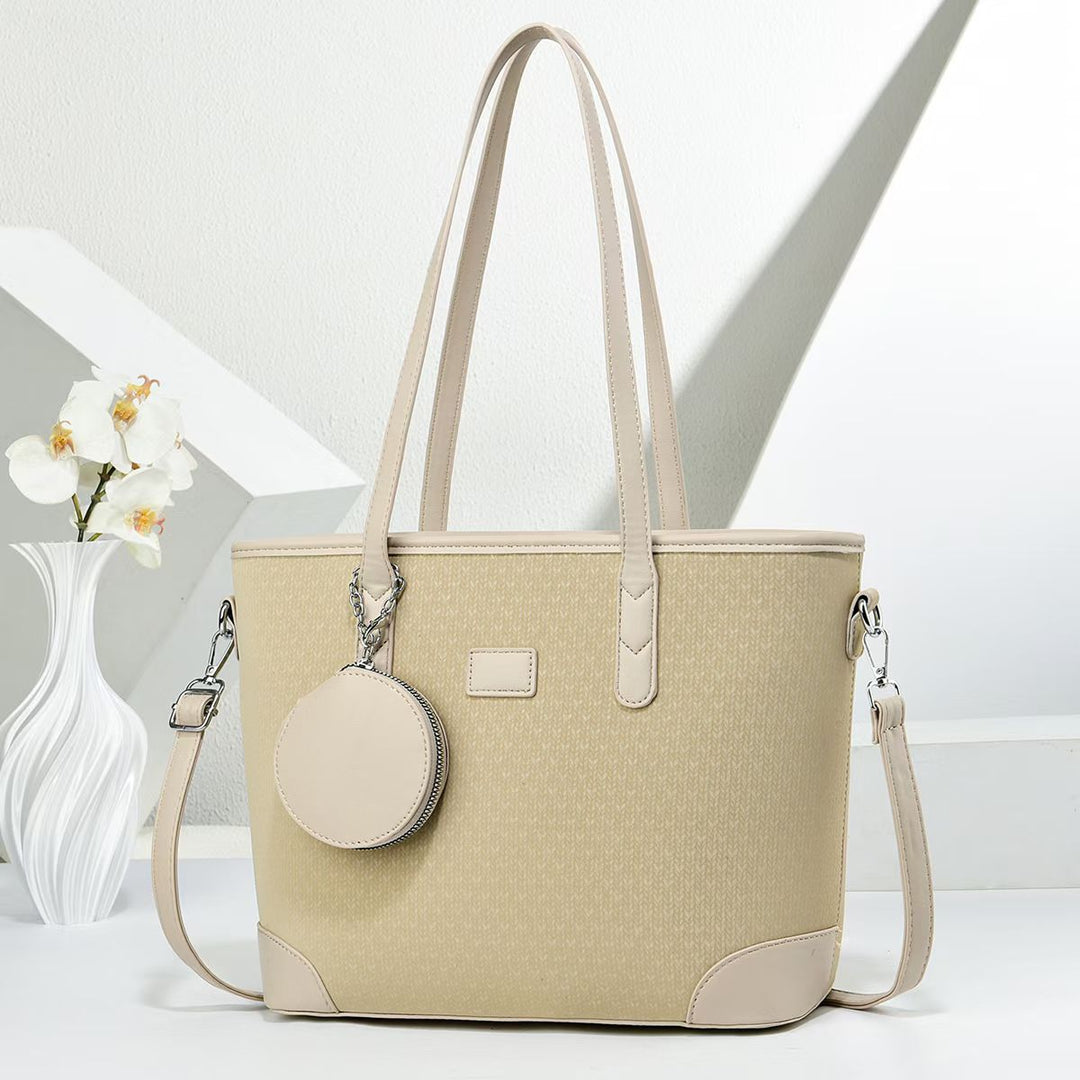 Women elegant tote handbag with textured design and detachable wallet