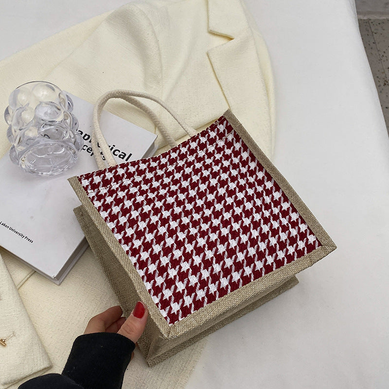 Ladies Jute Bag in classic Houndstooth pattern