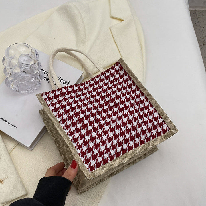 Ladies Jute Bag in classic Houndstooth pattern