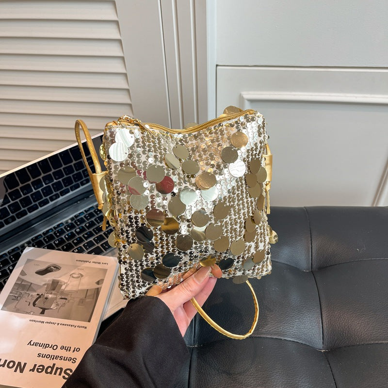 Women’s shoulder bag with sparkly sequin design