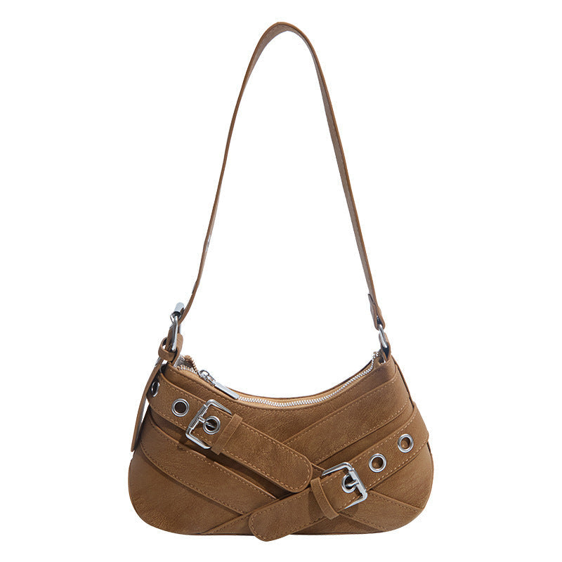 Women's fashionable shoulder bag made of soft suede leather with unique appliqué