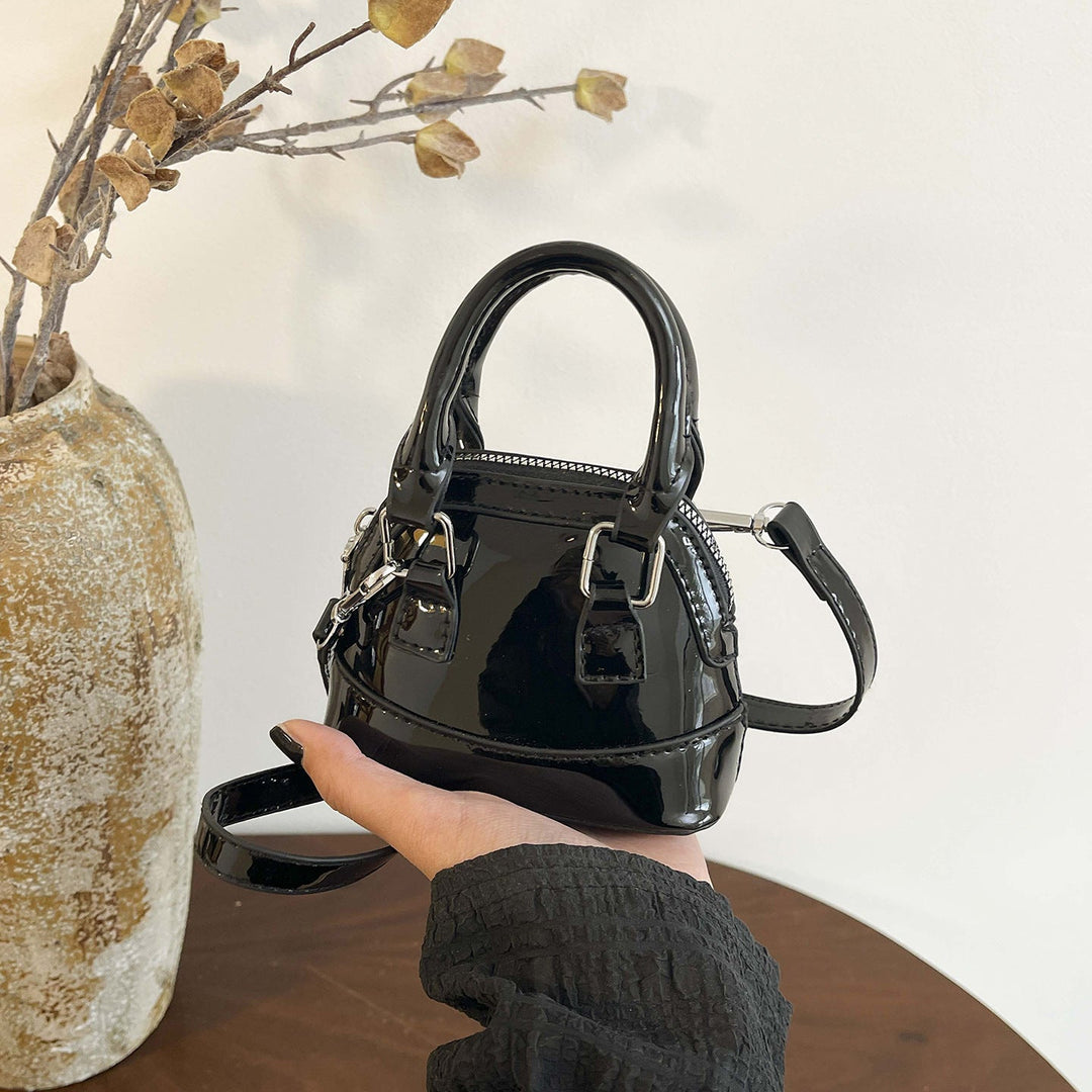 Women's mini handbag with glossy surface and fashionable zipper