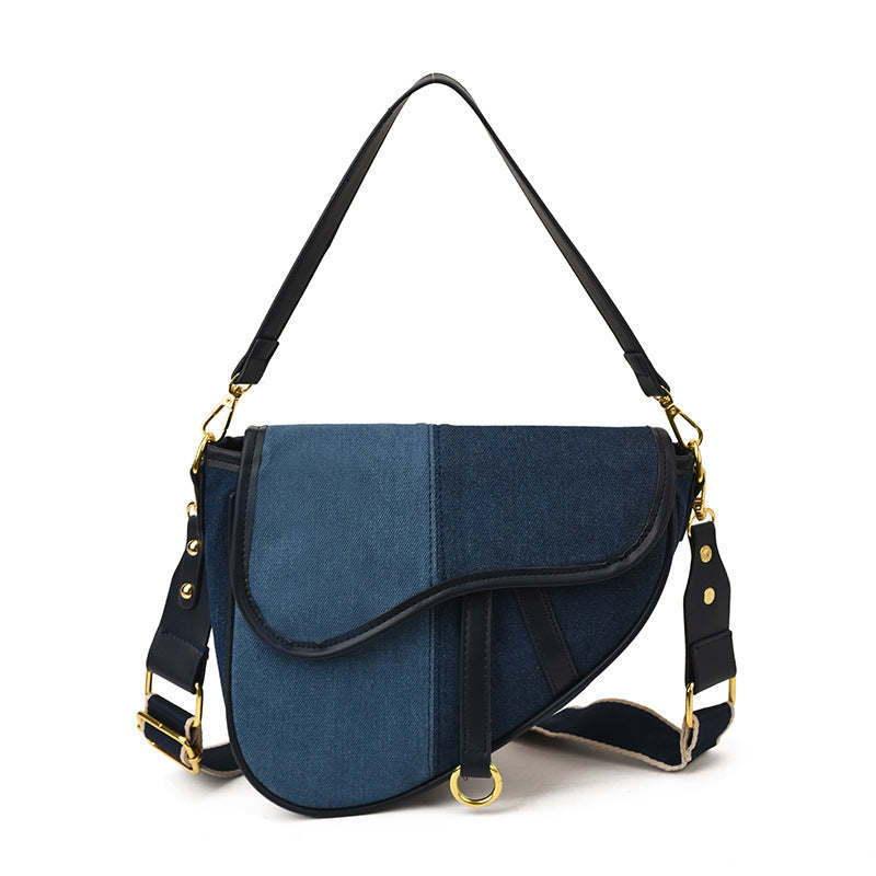 Women’s shoulder bag made of durable denim with adjustable shoulder strap