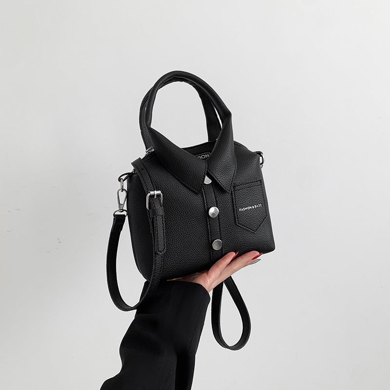 Ladies mini handbag in shirt design with adjustable shoulder strap
