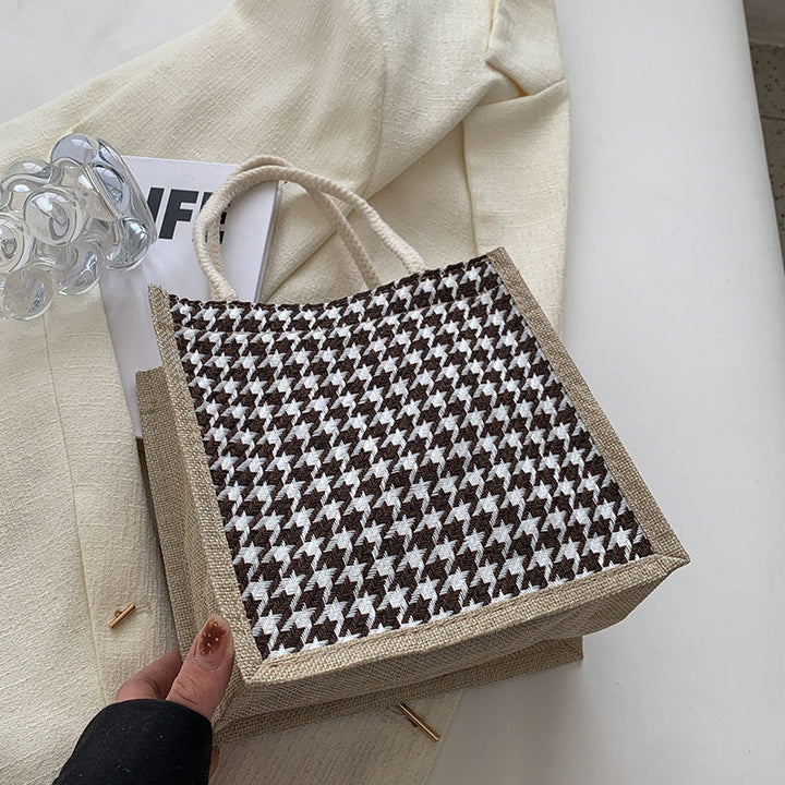 Ladies Jute Bag in classic Houndstooth pattern