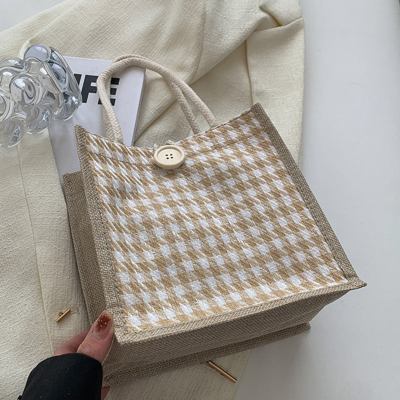 Ladies Jute Bag in classic Houndstooth pattern