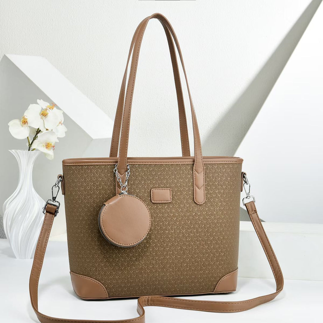 Women elegant tote handbag with textured design and detachable wallet