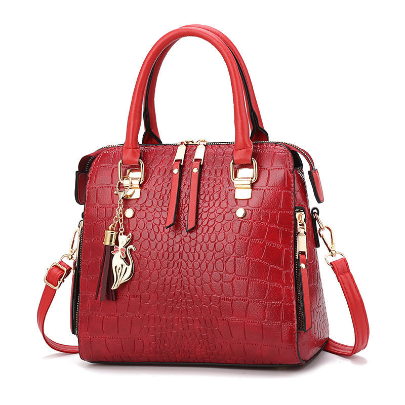 Women's high-quality tote handbag with stylish crocodile leather look and removable shoulder strap