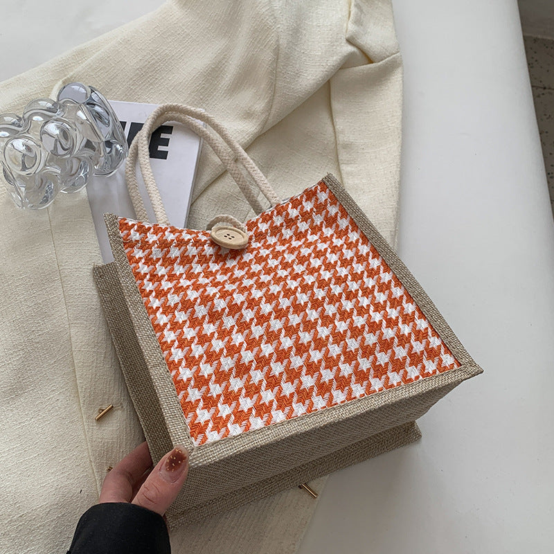 Ladies Jute Bag in classic Houndstooth pattern