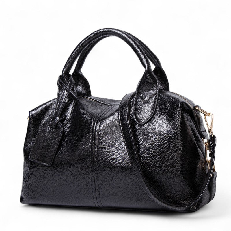 Textured Leather Shoulder Handbag