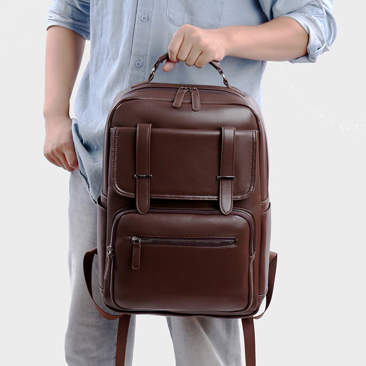 Stylish Multi-Compartment Leather Backpack