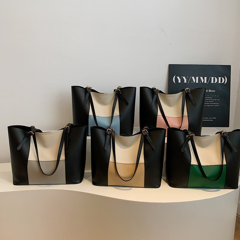 Women's spacious tote bag with elegant color block details