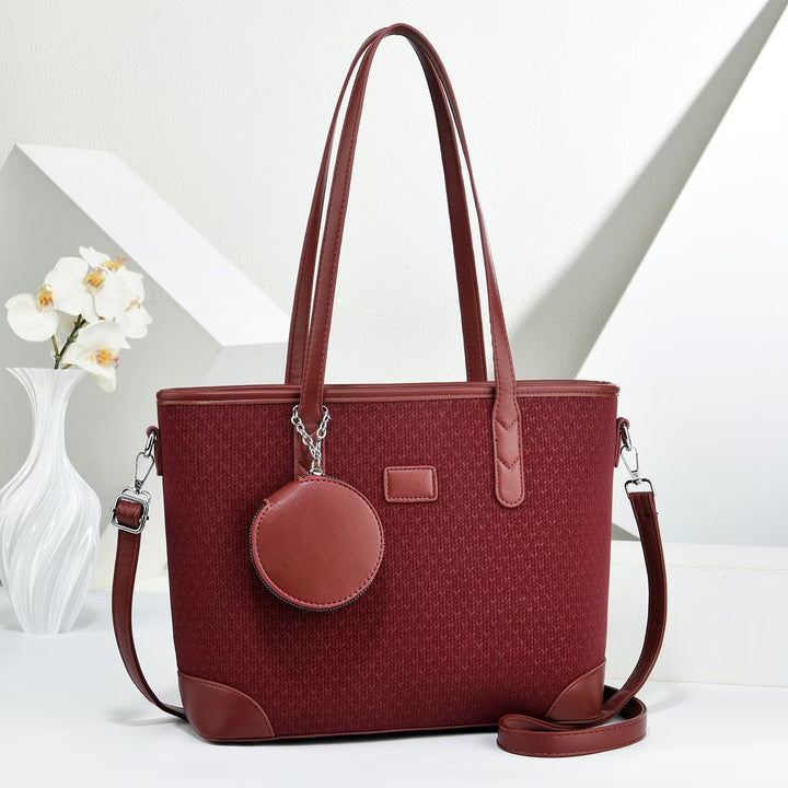 Women elegant tote handbag with textured design and detachable wallet