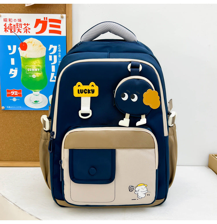 Cute Character-Designed Multi-Pocket School Backpack