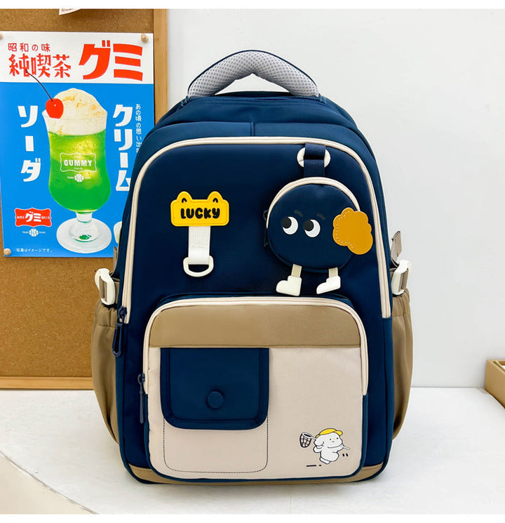 Cute Character-Designed Multi-Pocket School Backpack