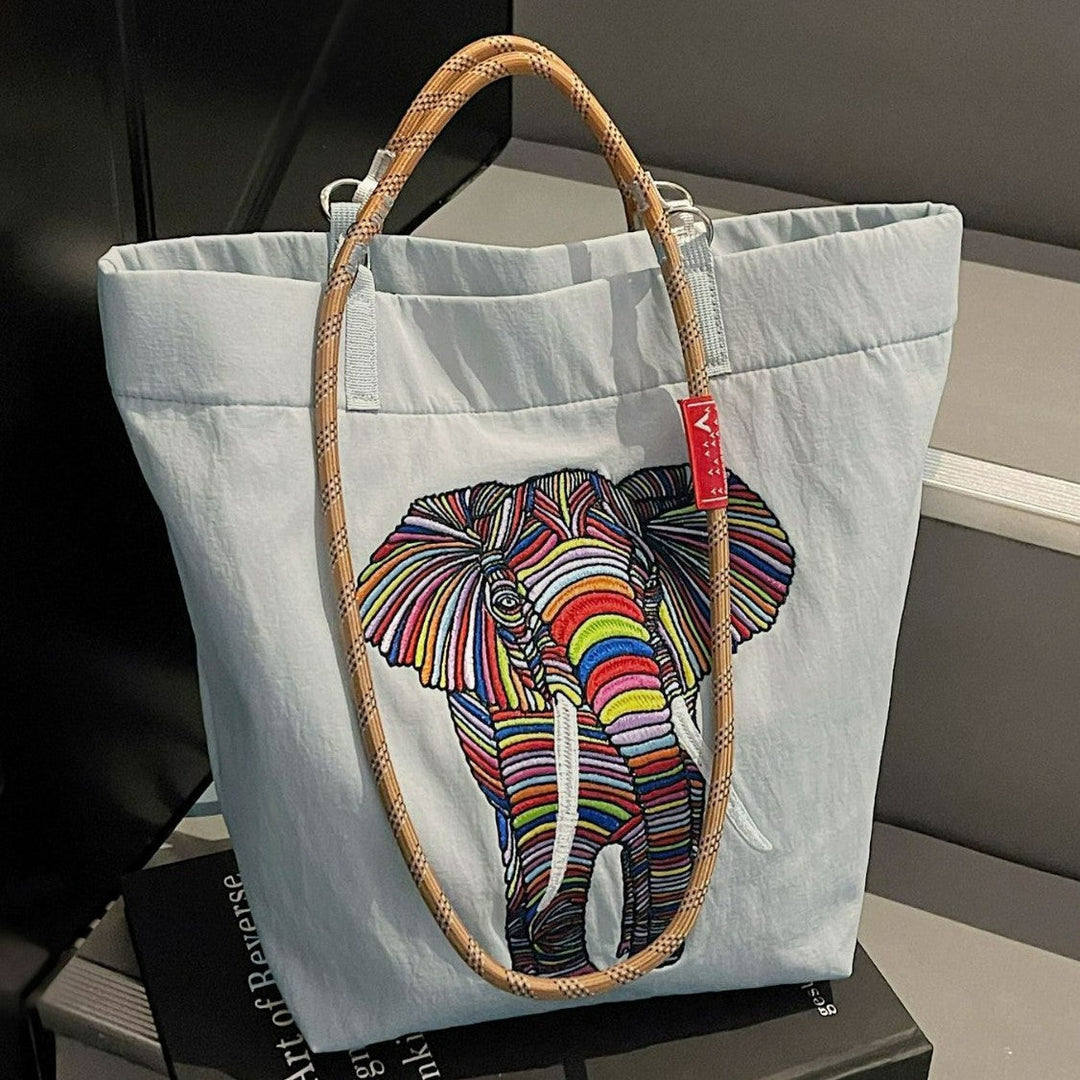 Women's casual tote bag with colorful elephant motif