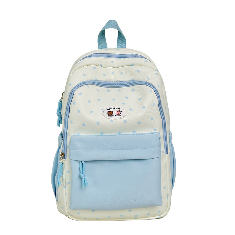 Star-Print Multi-Pocket Backpack