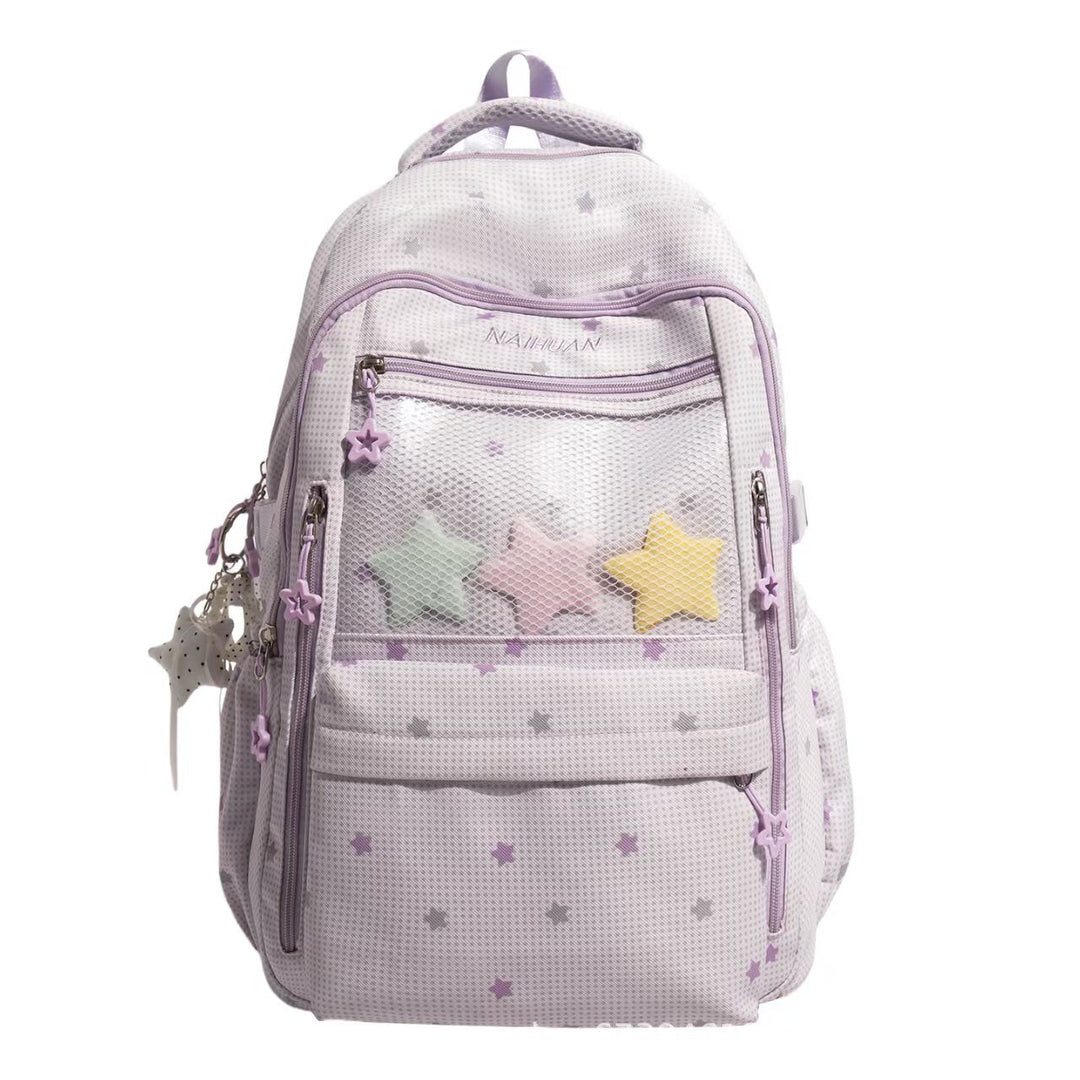 Star-Motif Multi-Pocket Backpack